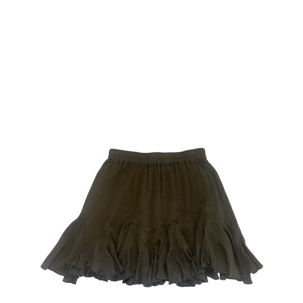 Ruffled Olive Green Mini Skirt Large flowy pleated flattering shaping NWT fall
